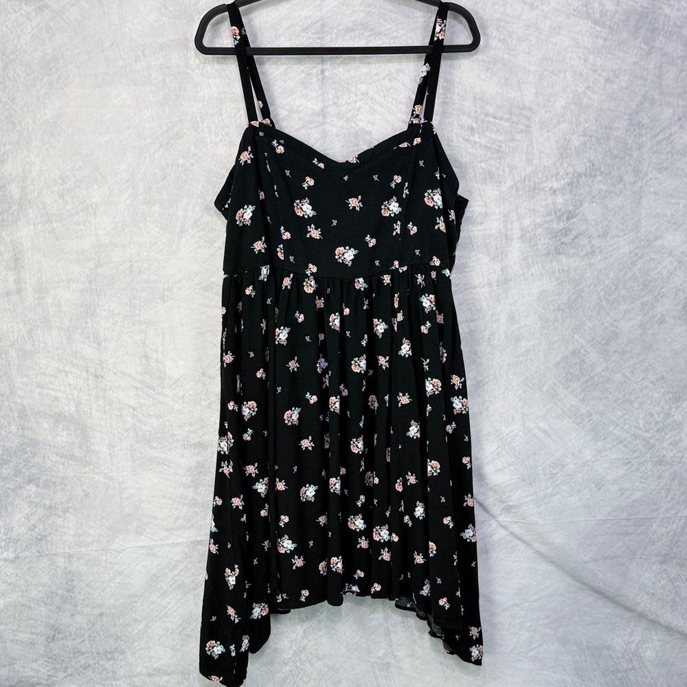 Torrid Dark Floral Smocked Assymetrical Dress Womens 2X Feminine Wedding Guest